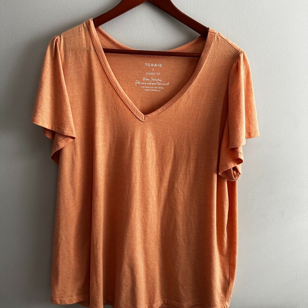 Torrid Flutter Sleeve Top Peach Size 3 Classic Fit 22/24